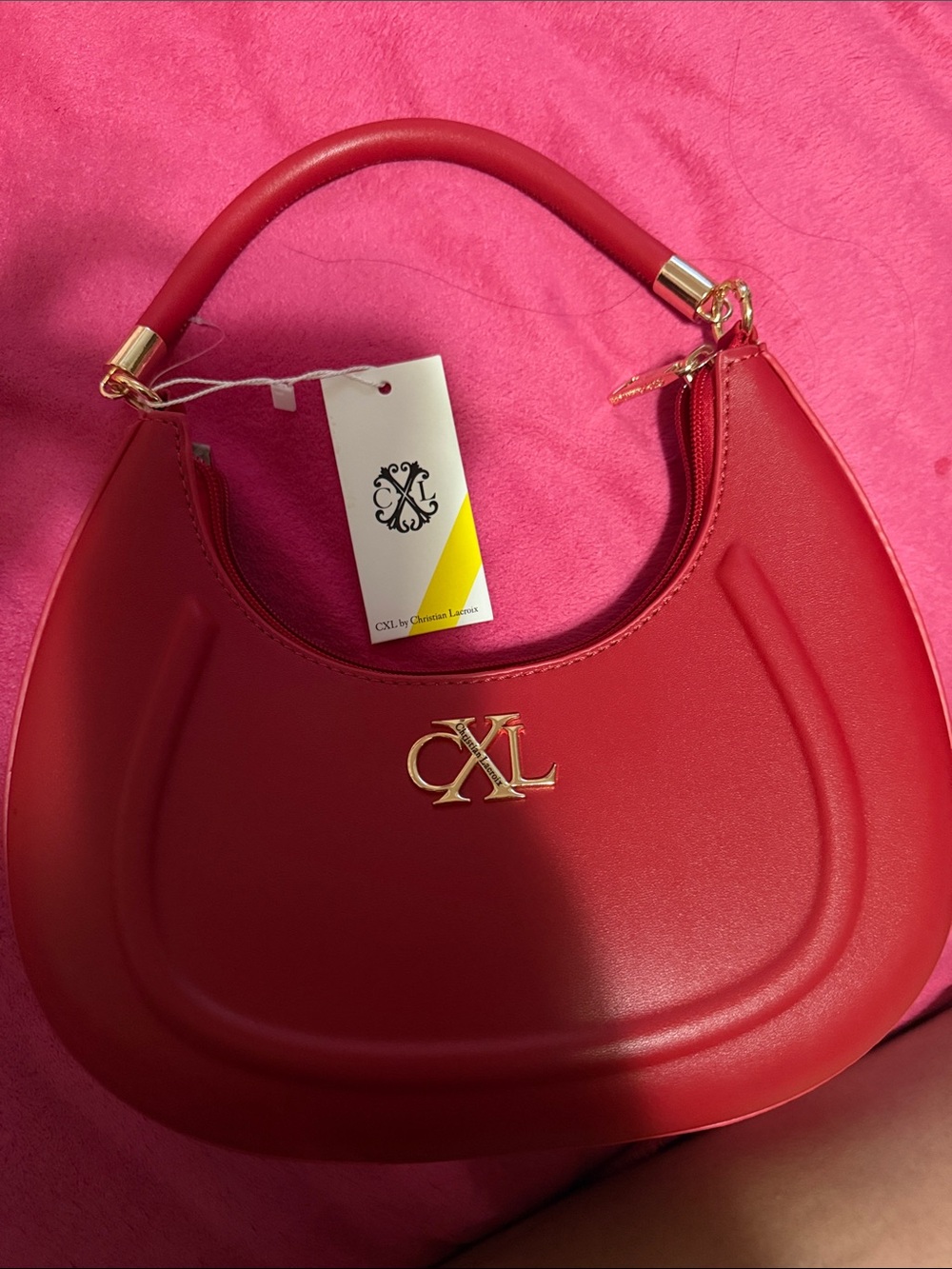 Red Crescent Shoulder Bag with Gold Logo